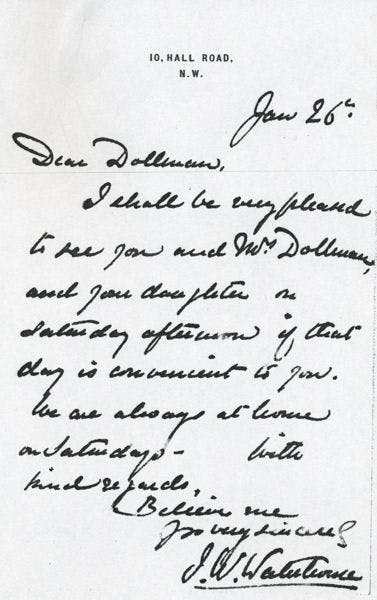 Letter from John William Waterhouse to Dollman written on January 26th