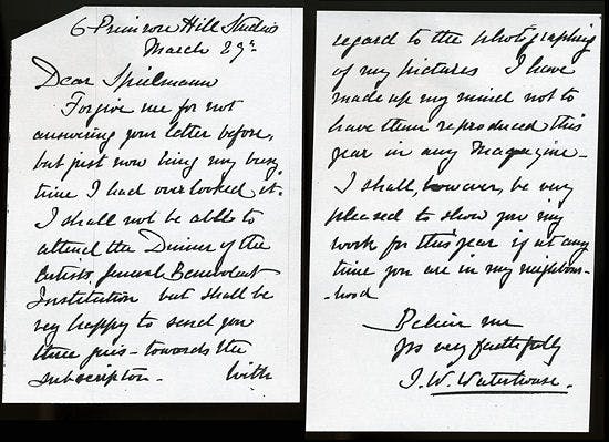 Letter from John William Waterhouse to M.H. Spielman