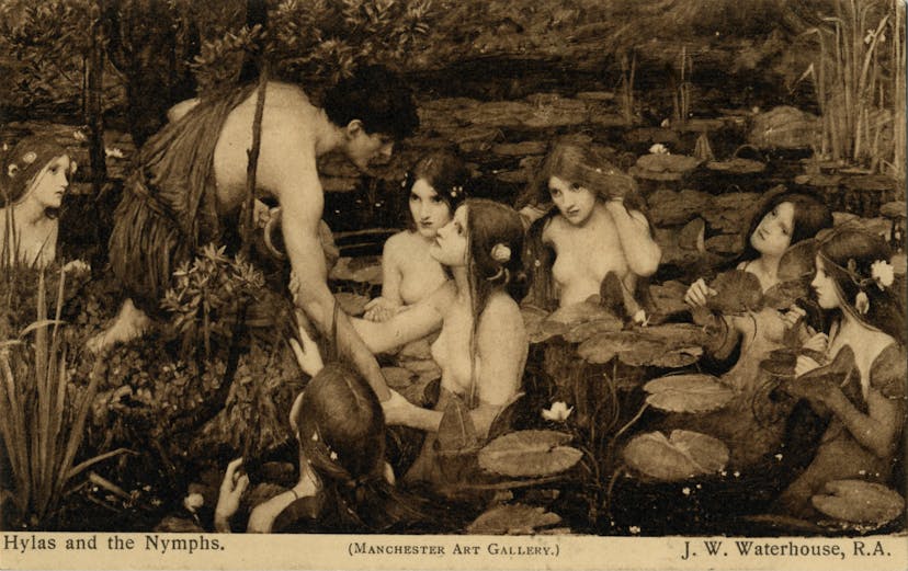 Vintage postcard of Hylas and the Nymphs at Manchester Art Gallery