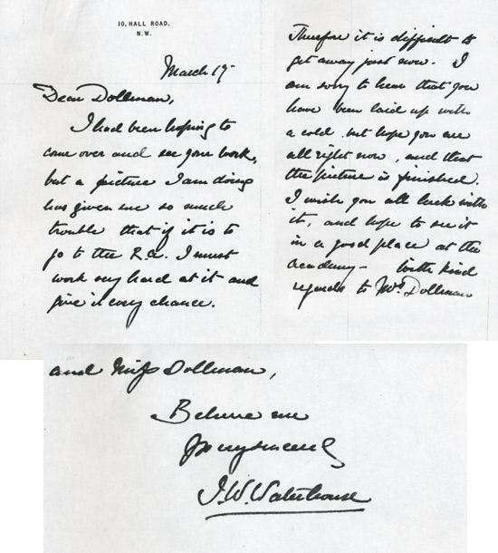 Letter from John William Waterhouse to Dollman written in March