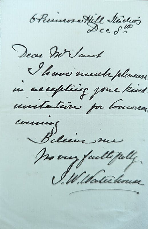Letter to Mr Jacob written by John William Waterhouse
