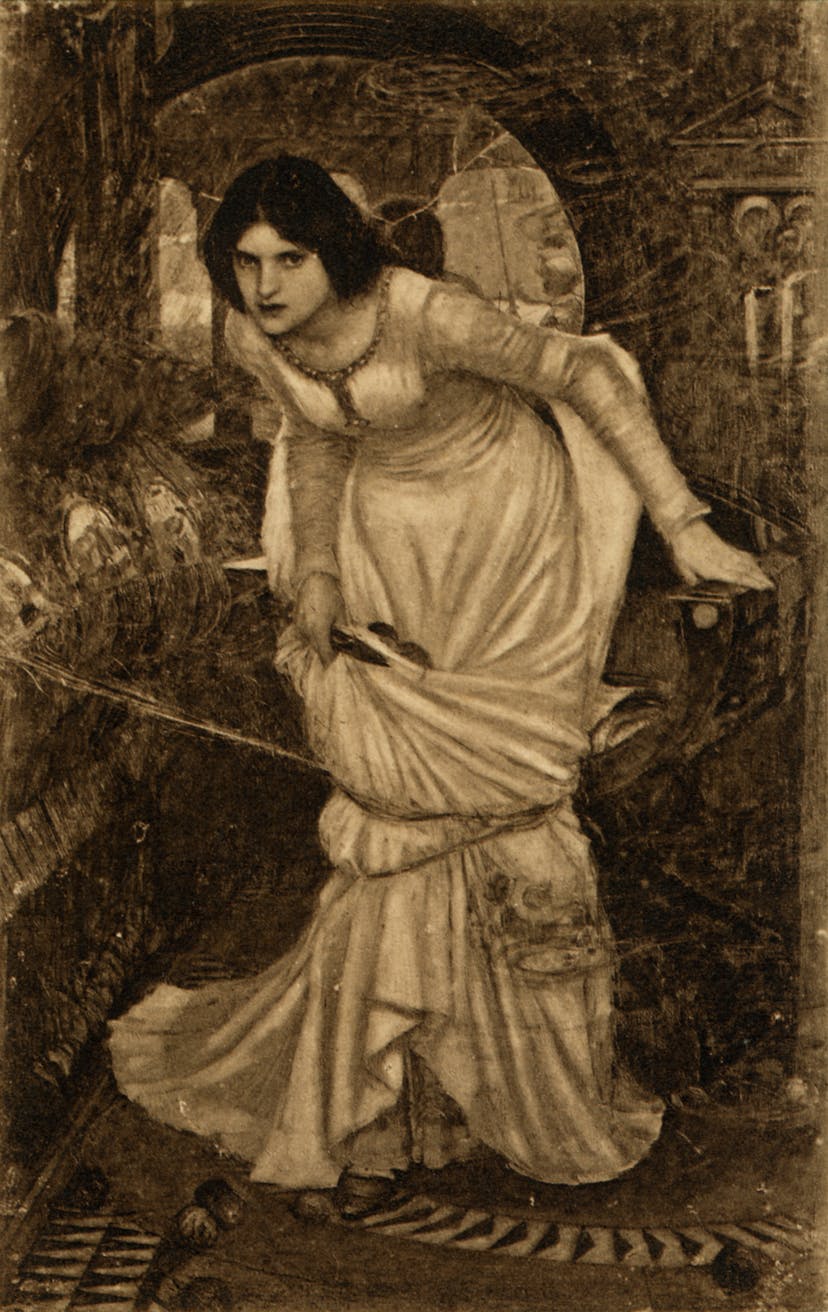 Vintage postcard of the Lady of Shalott, Leeds Art Gallery